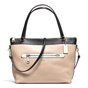 Authentic Coach Pebble  Leather Tyler Geometric Colorblock Tote Bag
